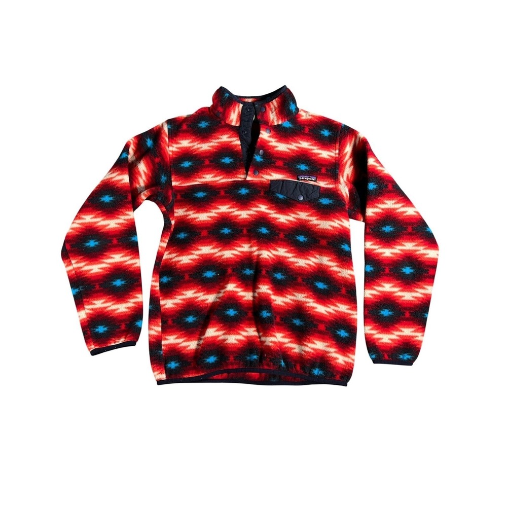 Patagonia Snap-T Fleece Pullover Womens Medium Red Southwestern Geometric Aztec